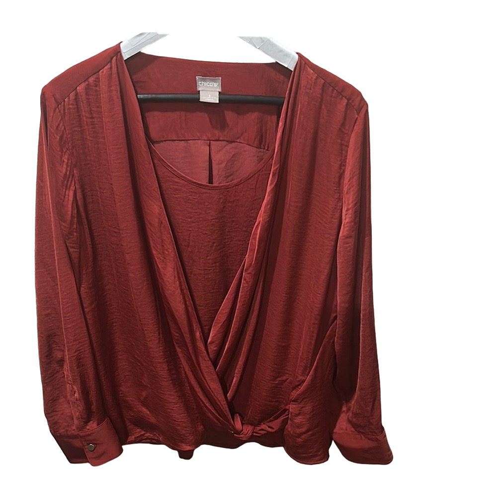 Chico's Red Wrap Tie Front 3/4 Sleeve Blouse size 3 GUC..